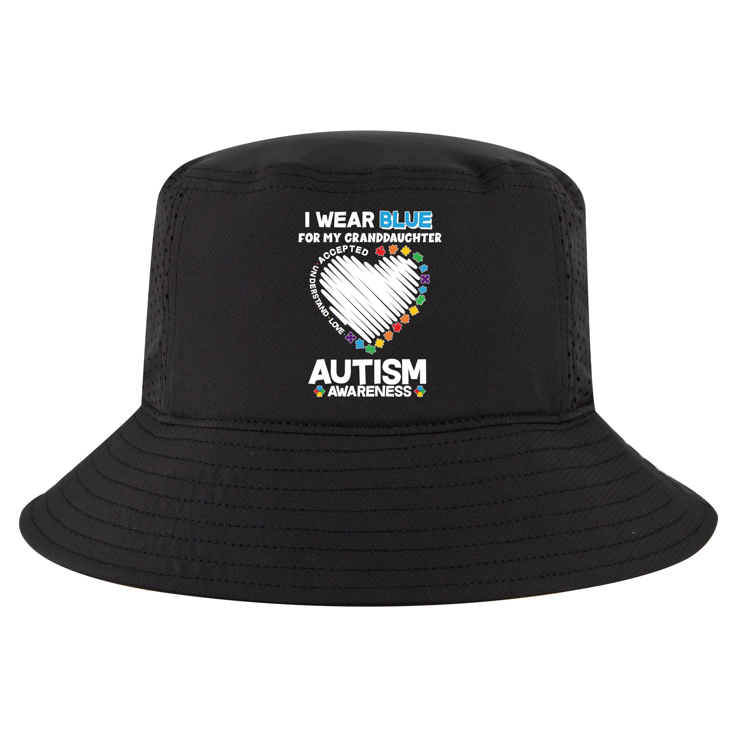 I Wear Blue For My Personalize Custom Text Autism Cool Comfort Performance Bucket Hat