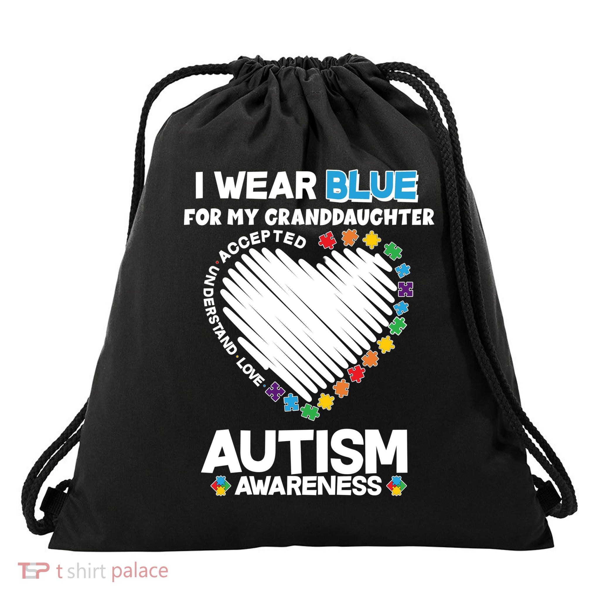 I Wear Blue For My Personalize Custom Text Autism Drawstring Bag