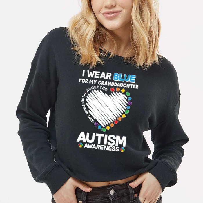 I Wear Blue For My Personalize Custom Text Autism Cropped Pullover Crew
