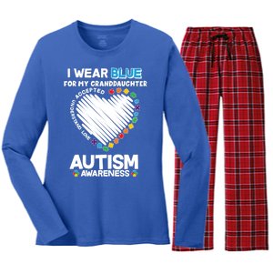 I Wear Blue For My Personalize Custom Text Autism Women's Long Sleeve Flannel Pajama Set 