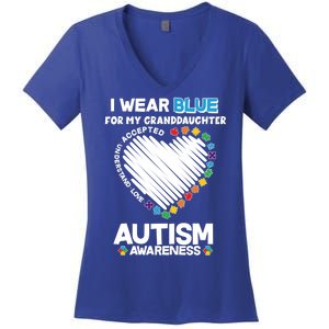 I Wear Blue For My Personalize Custom Text Autism Women's V-Neck T-Shirt