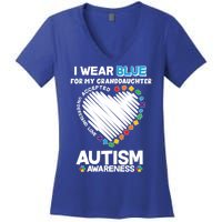 I Wear Blue For My Personalize Custom Text Autism Women's V-Neck T-Shirt