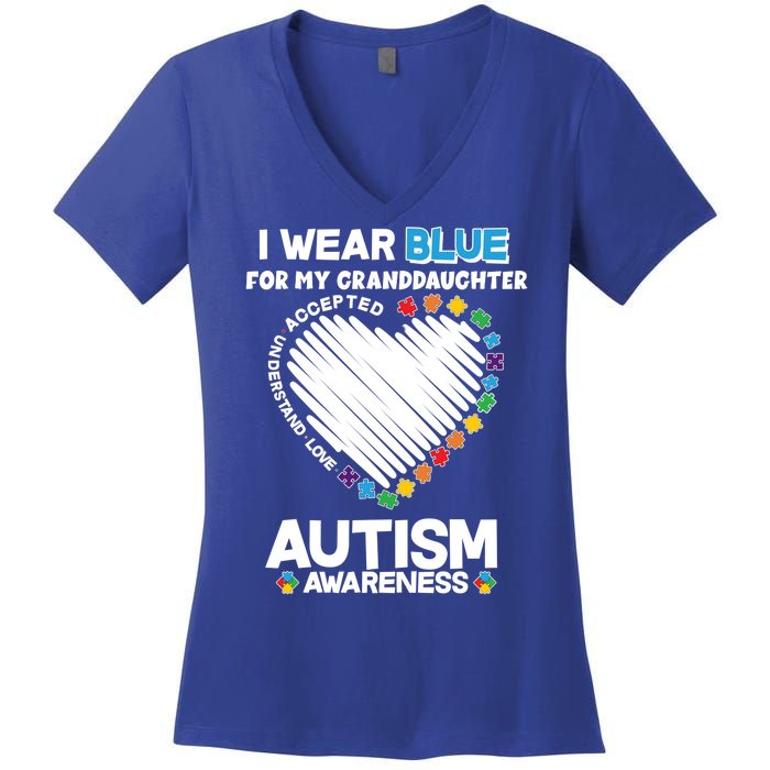 I Wear Blue For My Personalize Custom Text Autism Women's V-Neck T-Shirt