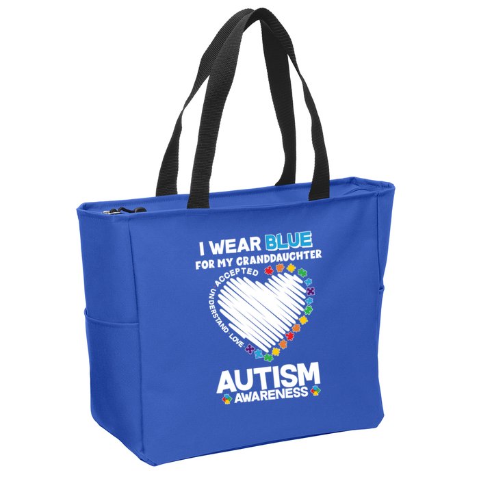 I Wear Blue For My Personalize Custom Text Autism Zip Tote Bag