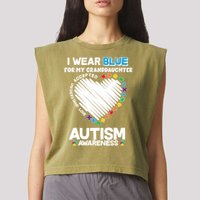 I Wear Blue For My Personalize Custom Text Autism Garment-Dyed Women's Muscle Tee