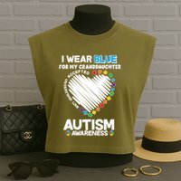 I Wear Blue For My Personalize Custom Text Autism Garment-Dyed Women's Muscle Tee