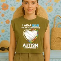 I Wear Blue For My Personalize Custom Text Autism Garment-Dyed Women's Muscle Tee
