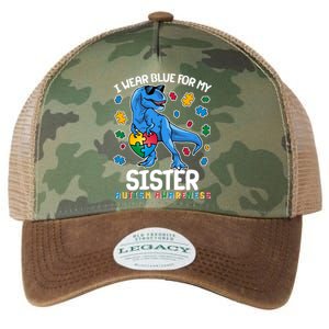 I Wear Blue For My Sister  Autism Awareness T-Rex Dinosaur Legacy Tie Dye Trucker Hat