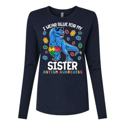 I Wear Blue For My Sister  Autism Awareness T-Rex Dinosaur Womens Cotton Relaxed Long Sleeve T-Shirt