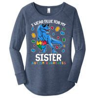 I Wear Blue For My Sister  Autism Awareness T-Rex Dinosaur Women's Perfect Tri Tunic Long Sleeve Shirt