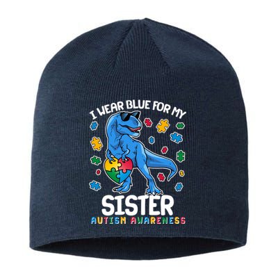 I Wear Blue For My Sister  Autism Awareness T-Rex Dinosaur Sustainable Beanie