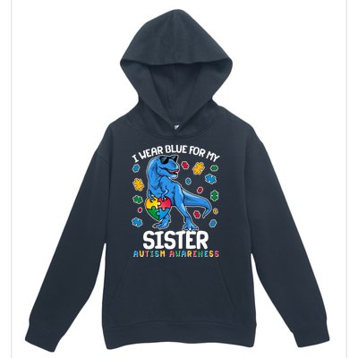 I Wear Blue For My Sister  Autism Awareness T-Rex Dinosaur Urban Pullover Hoodie