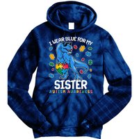 I Wear Blue For My Sister  Autism Awareness T-Rex Dinosaur Tie Dye Hoodie