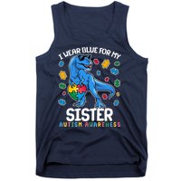 I Wear Blue For My Sister  Autism Awareness T-Rex Dinosaur Tank Top