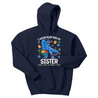 I Wear Blue For My Sister  Autism Awareness T-Rex Dinosaur Kids Hoodie