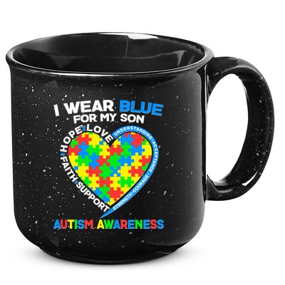 I Wear Blue For My Son Autism Awareness Heart Puzzle  15oz Campfire Ceramic Mug