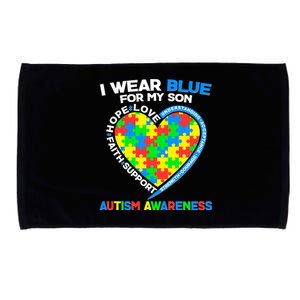 I Wear Blue For My Son Autism Awareness Heart Puzzle  Microfiber Hand Towel