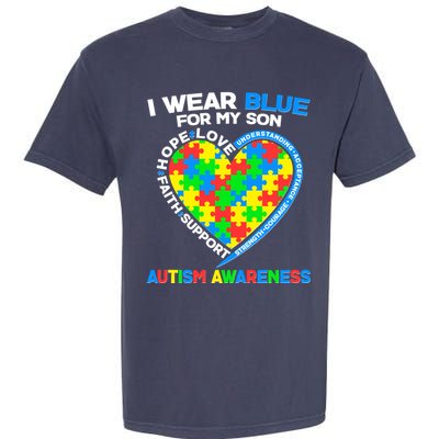 I Wear Blue For My Son Autism Awareness Heart Puzzle  Garment-Dyed Heavyweight T-Shirt