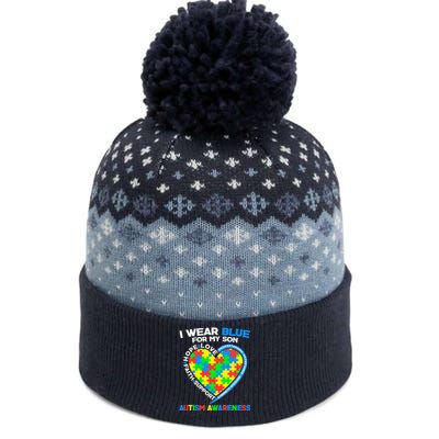 I Wear Blue For My Son Autism Awareness Heart Puzzle  The Baniff Cuffed Pom Beanie