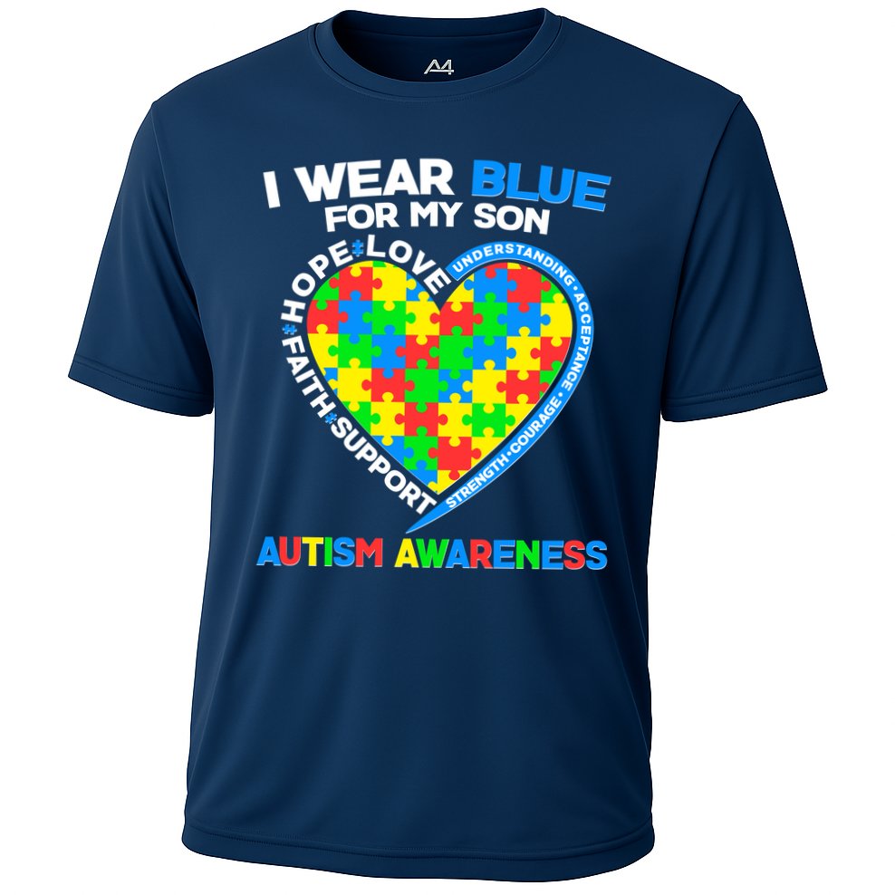 I Wear Blue For My Son Autism Awareness Heart Puzzle  Cooling Performance Crew T-Shirt