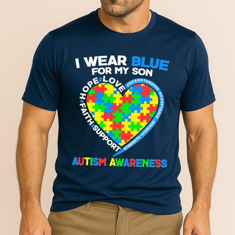 I Wear Blue For My Son Autism Awareness Heart Puzzle  Cooling Performance Crew T-Shirt