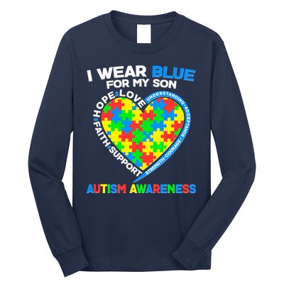 I Wear Blue For My Son Autism Awareness Heart Puzzle  Long Sleeve Shirt