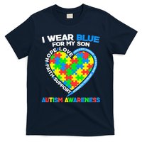 I Wear Blue For My Son Autism Awareness Heart Puzzle  T-Shirt