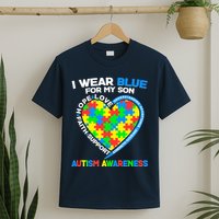 I Wear Blue For My Son Autism Awareness Heart Puzzle  T-Shirt