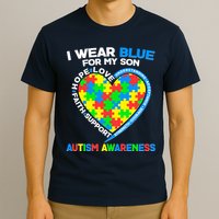 I Wear Blue For My Son Autism Awareness Heart Puzzle  T-Shirt