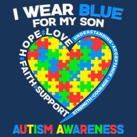 I Wear Blue For My Son Autism Awareness Heart Puzzle  T-Shirt