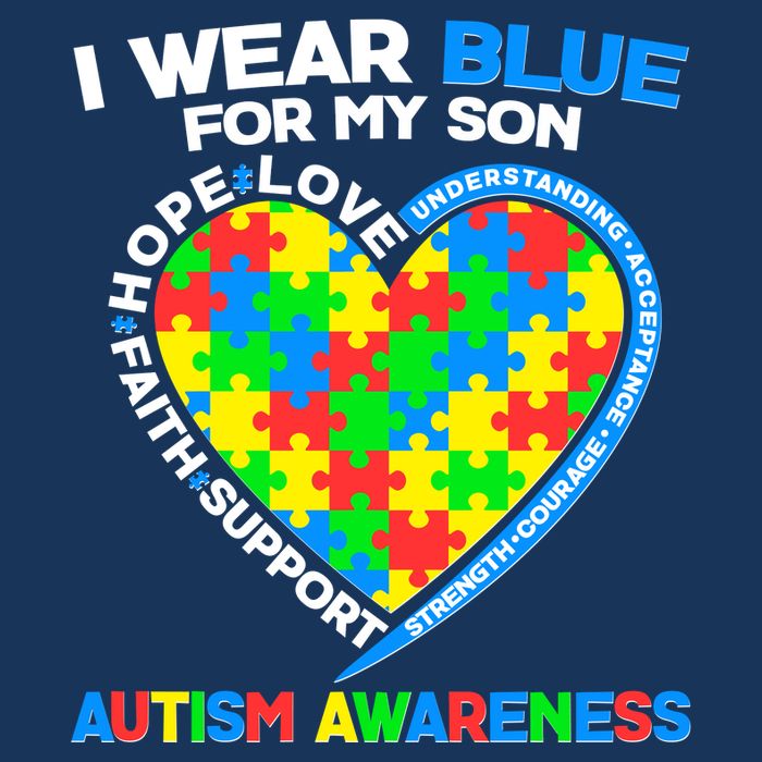 I Wear Blue For My Son Autism Awareness Heart Puzzle  T-Shirt