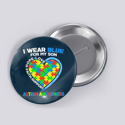 I Wear Blue For My Son Autism Awareness Heart Puzzle  Button