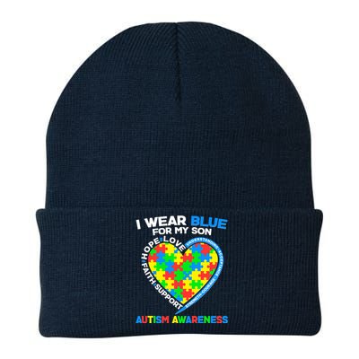 I Wear Blue For My Son Autism Awareness Heart Puzzle  Knit Cap Winter Beanie