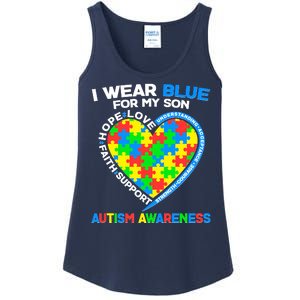 I Wear Blue For My Son Autism Awareness Heart Puzzle  Ladies Essential Tank