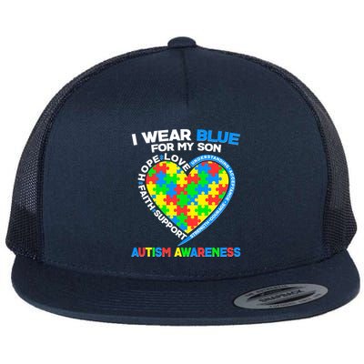 I Wear Blue For My Son Autism Awareness Heart Puzzle  Flatbill Hat