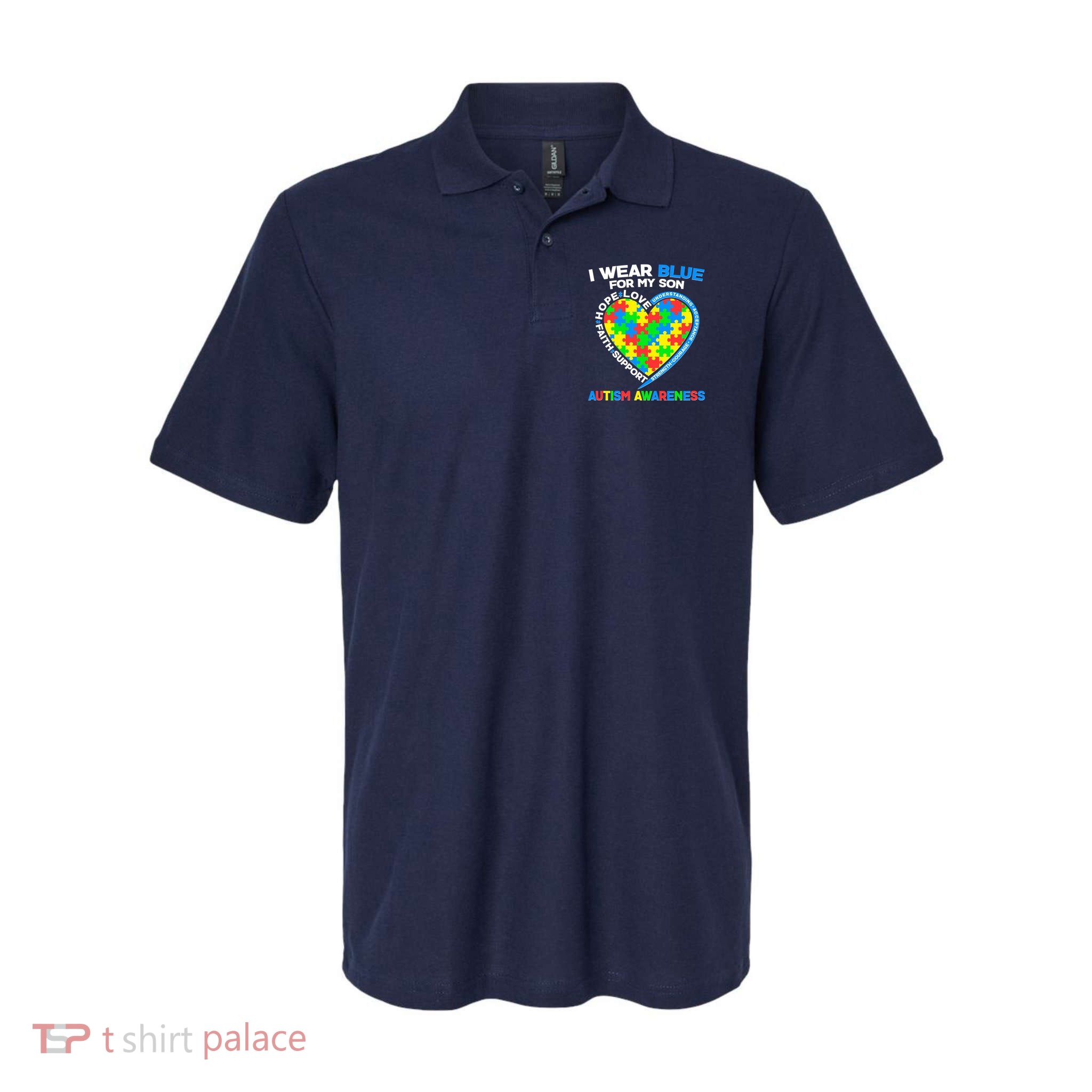 I Wear Blue For My Son Autism Awareness Heart Puzzle  Polo