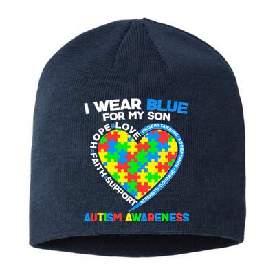 I Wear Blue For My Son Autism Awareness Heart Puzzle  Sustainable Beanie