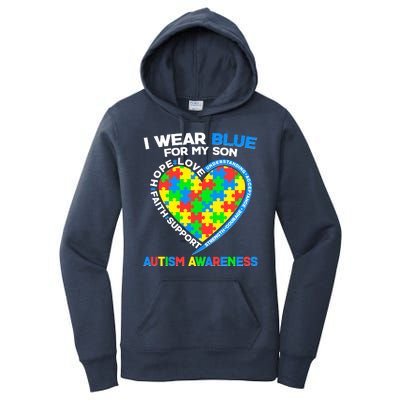 I Wear Blue For My Son Autism Awareness Heart Puzzle  Women's Pullover Hoodie