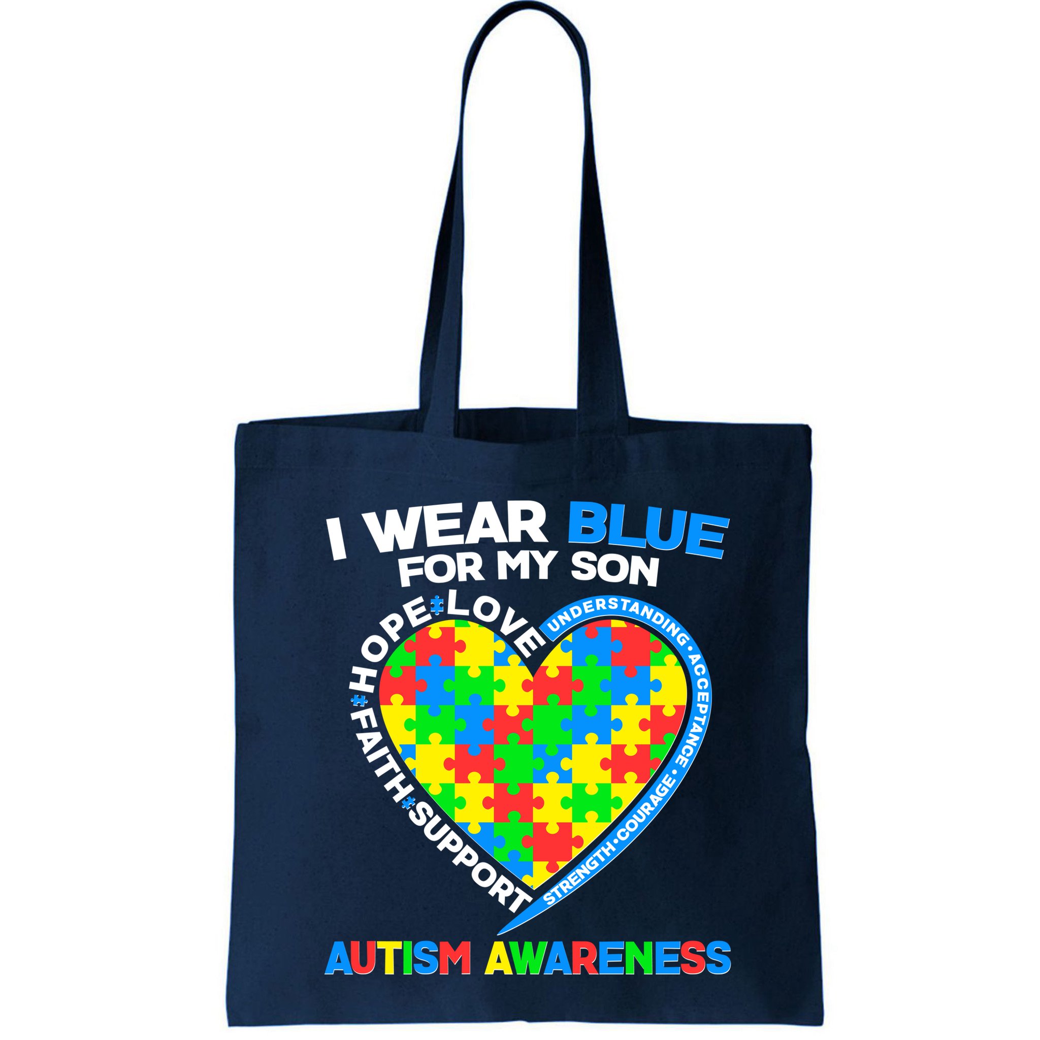 I Wear Blue For My Son Autism Awareness Heart Puzzle  Bag
