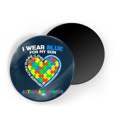 I Wear Blue For My Son Autism Awareness Heart Puzzle  Magnet