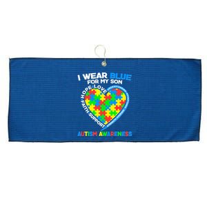 I Wear Blue For My Son Autism Awareness Heart Puzzle  Large Microfiber Waffle Golf Towel