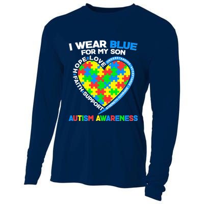 I Wear Blue For My Son Autism Awareness Heart Puzzle  Cooling Performance Long Sleeve Crew