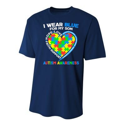 I Wear Blue For My Son Autism Awareness Heart Puzzle  Youth Performance Sprint T-Shirt