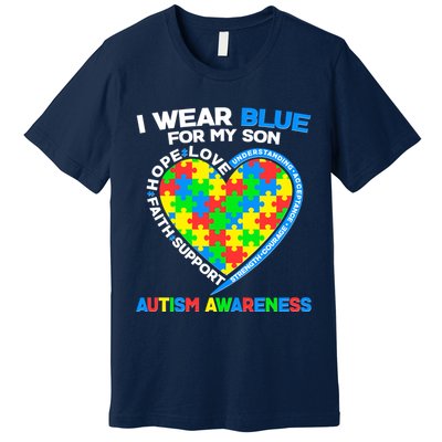 I Wear Blue For My Son Autism Awareness Heart Puzzle  Premium T-Shirt