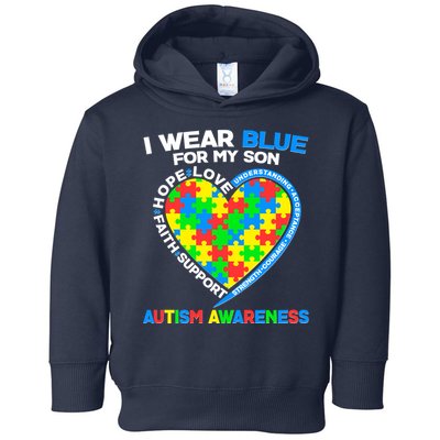 I Wear Blue For My Son Autism Awareness Heart Puzzle  Toddler Hoodie