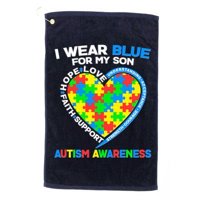 I Wear Blue For My Son Autism Awareness Heart Puzzle  Golf Towel