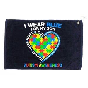 I Wear Blue For My Son Autism Awareness Heart Puzzle  Grommeted Golf Towel