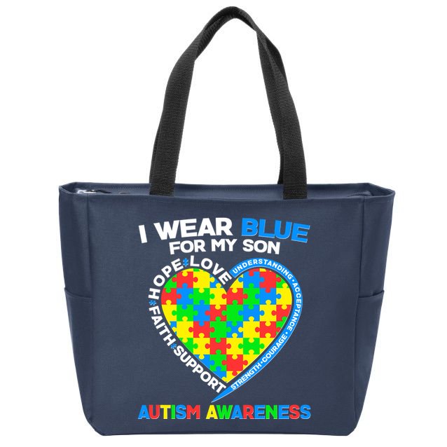 I Wear Blue For My Son Autism Awareness Heart Puzzle  Zip Tote Bag