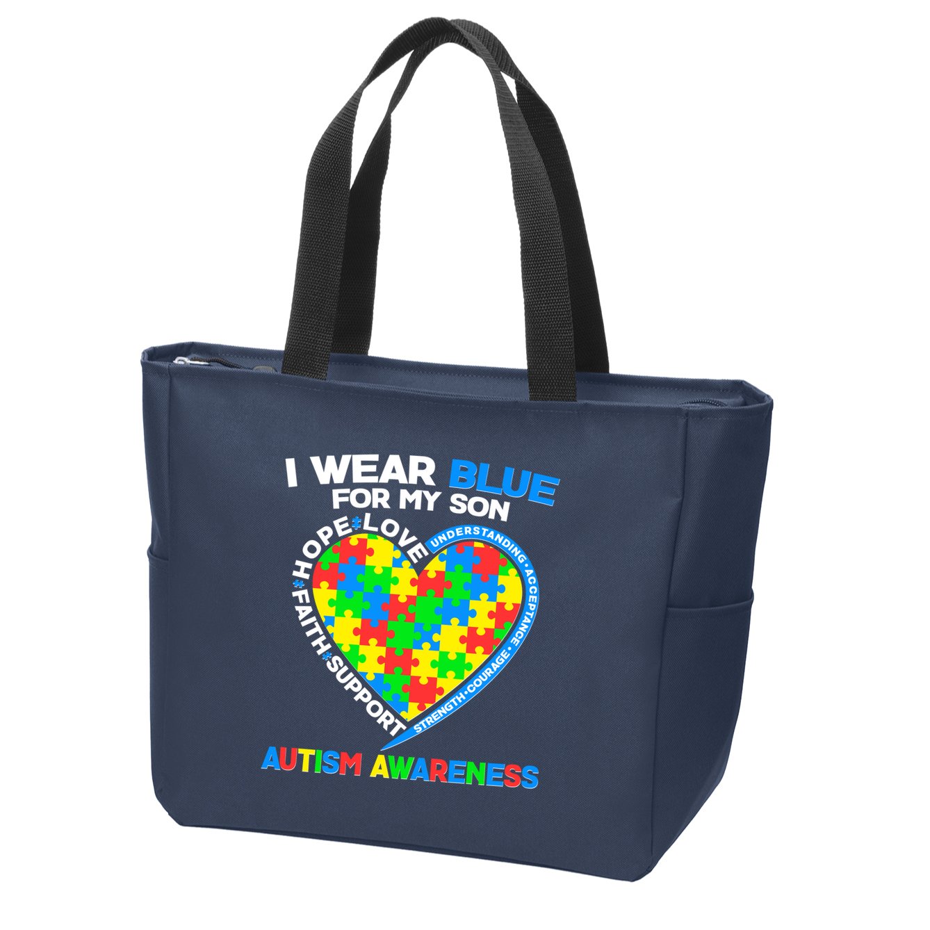 I Wear Blue For My Son Autism Awareness Heart Puzzle  Zip Tote Bag