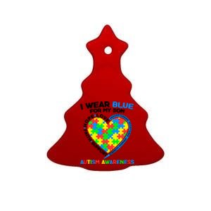 I Wear Blue For My Son Autism Awareness Heart Puzzle  Ceramic Tree Ornament